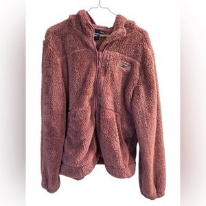 Reebok woman’s Plush Full-Zip Sherpa Jacket in mauve/ Burgundy Rose